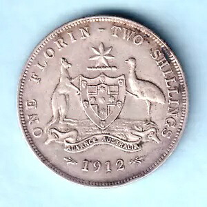 オーストラリア。 1912 フロリン.. 光沢を追跡.. aVF/VF 232,650円