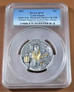 2023 クック諸島 $20 サイエンス ラボ スチームパンク CIT 3オンス .999 シルバー コイン PCGS SP70｜WORLD RESOURCE【KING店】