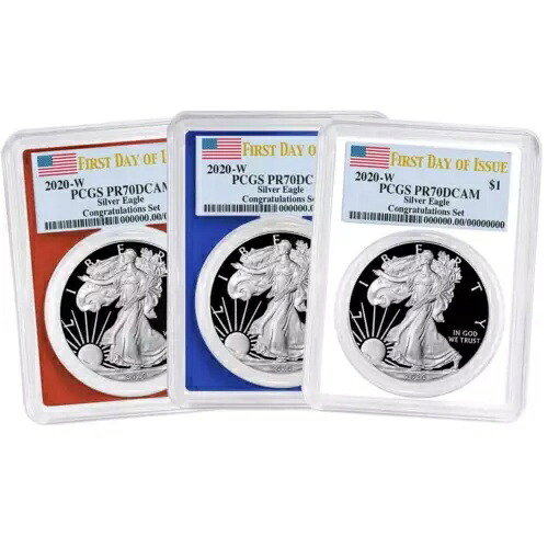 2020-W プルーフ $1 アメリカン シルバー イーグル おめでとうセット 3 個セット PCGS PR70DC...