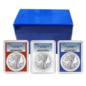 2023-W プルーフ $1 アメリカン シルバー イーグル 3 本セット PCGS PR70DCAM ブルー ラベル レッド ホワイト...