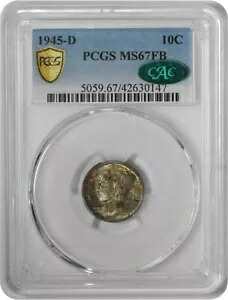 1945-D マーキュリー ダイム MS67FB PCGS (CAC)