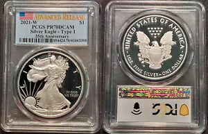 2021-W シルバーイーグル;タイプ 1 1 ドル (シルバー) アドバンスト リリース PCGS PR-70 DCAM #