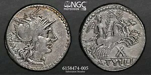 (共和国) M. トゥリウス AR デナリウス (血統コイン) NGC VF 4/5 4/5 - 3,86g - 151