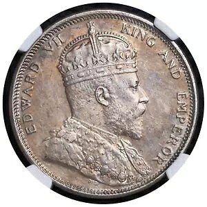 1904 年、海峡和解、エドワード 7 世。大きな貿易ドル銀貨。 NGCオーストラリア+