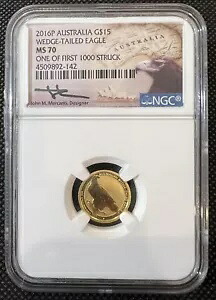 2016-P $15 オーストラリア産オナガワシ ゴールド コイン NGC MS70 ジョン マーカンティ署名
