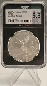 2008Mo メキシコ 1 オンザ シルバー リベルタ NGCX ボールトボックス - シリーズ 8 ミント ステート 9.9