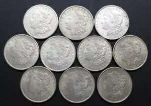 1921 モルガン シルバー ダラーの 1/2 ロール、シルバー $1 コイン 10 枚、P & S ミント コイン