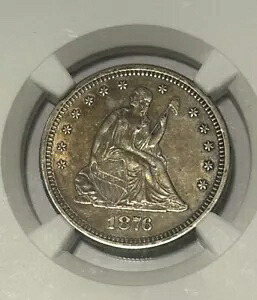 1876 S トーン シーテッド リバティ クォーター US コイン NGC AU 53