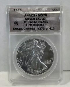 1989 ANACS MS70 $1 アメリカン シルバー イーグル ミッドウェスト ホード 初リリース 373/412