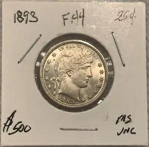 1893 バーバー クォーター 25 セント チョイス BU MS コイン 明るい白、光沢がたっぷり