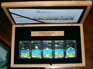 パラオ 2012 エンドレス パラダイス 5 カラー シルバー コイン セット、プルーフ、レア