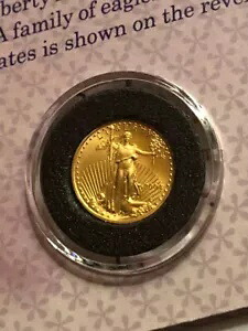 2004 アメリカン イーグル 1/10 オンス ファイン ゴールド 5 ドル BU コイン、WOGC パスポート冊子入り