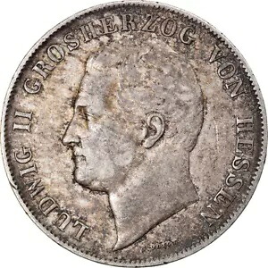 [#876883] コイン、ドイツ諸州、ヘッセ＝ダルムシュタット、ルートヴィヒ 2 世、2 グルデン、1847、EF