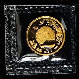 1993年 中国 10元 1/10オンス 孔雀金貨