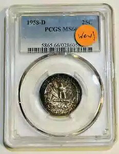 1958 D ワシントン クォーター PCGS MS-66 レインボー トーニング WOW｜WORLD RESOURCE【KING店】