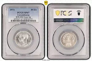 ルクセンブルク シルバー 5 フラン UNC コイン 1971 年 KM-E83 PCGS SP67 ESSAI トップ ポップ??