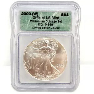 2000-W 米国シルバー イーグル 1 オンス コイン ICG MS69 ミレニアム貨幣限定版 $1