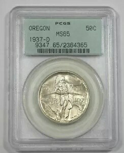 1937-D オレゴン トレイル メモリアル シルバー コメム 50c PCGS MS 65 ~ オールド グリーン ホルダー