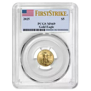 プレセール - 2025 $5 1/10 オンス アメリカン ゴールド イーグル PCGS MS69 FS フラッグ ラベル 154,000円