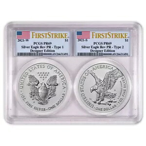 2021 リバースプルーフ アメリカン シルバー イーグル デザイナー 2 個セット PCGS PR69 FS フラッグ L...