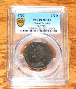 1753 イギリス 1/2 ペニー イギリス PCGS XF45 XF 45 イングランド認定グレード 