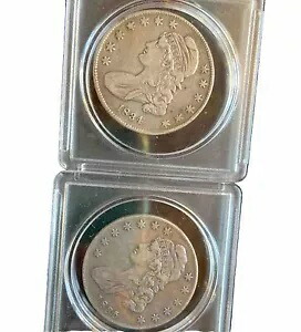 50 セント硬貨 (2 枚)、キャップ付きバスト。収集品