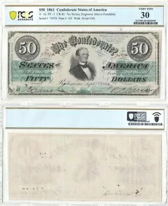 1861 年 $50 南軍メモ PCGS VF-30 T-16 152,900円