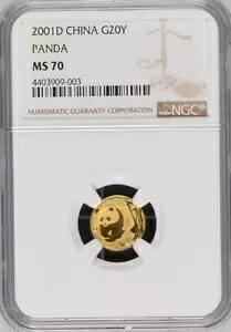 NGC MS70 2001D チャイナ パンダ 1/20 オンス 金貨