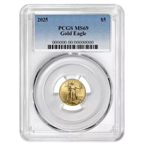 プレセール - 2025 $5 1/10 オンス アメリカン ゴールド イーグル PCGS MS69 ブルー ラベル