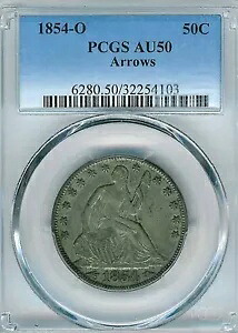 1854-O アローズ シーテッド リバティ ハーフダラー : PCGS AU50