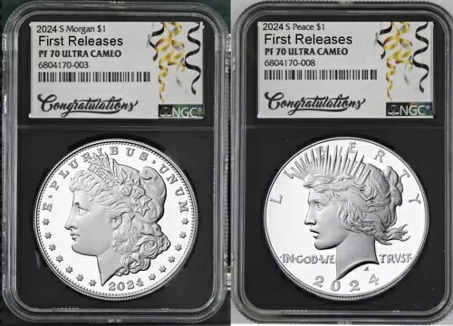 2 コイン セット 2024 モルガンとピース プルーフ シルバー ダラー NGC PF70 初回リリース !% 152,900円