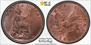 英領イオニア諸島 1862 ビクトリア・レプトン。 PCGS MS 65 R&B。 1,344,000 ミント