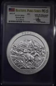 2012-P 5オンス 25c シルバー デナリ NP - PCGS MS69 ATB ジョン メルカンティ署名コイン。