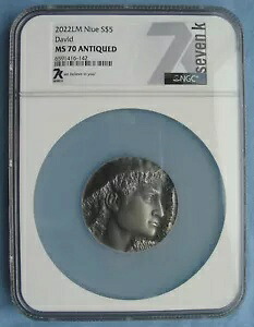 2022 ニウエ $5 ミケランジェロのダビデ 2 オンス .999 シルバー NGC MS70 アンティーク 7K