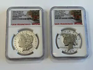 2023-S モーガン & ピース シルバー ダラー $1 リバース プルーフ セット ボルチモア FDOI NGC PF70