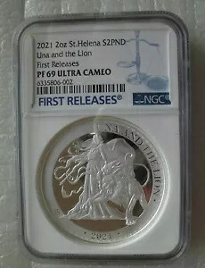 英国 ウナとライオン セントヘレナ 2 ポンド 2021 2OZ シルバー プルーフ コイン NGC PF69 FR