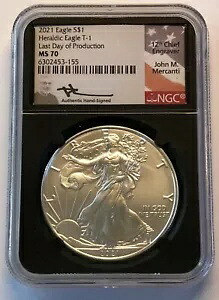 2021 Heraldic Eagle T-1 MS70 生産最終日 Mercanti サイン入り銀貨