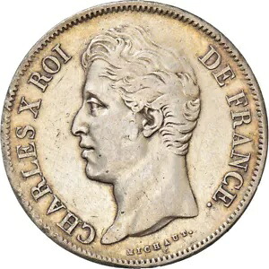 [#970986] コイン、フランス、シャルル 10 世、5 フラン、1830 年、トゥールーズ、EF、シルバー、KM:728。