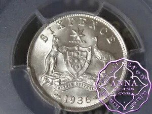 オーストラリア 1936 年 6 ペンス PCGS MS64