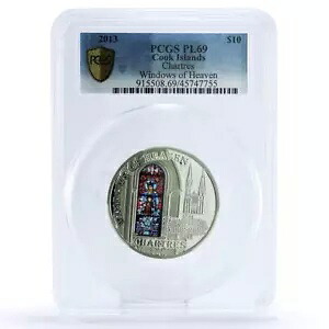 クック諸島 10 ドル Windows Heaven シャルトル大聖堂 PL69 PCGS Ag コイン 2013