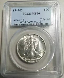 :1947-D 50C ウォーキング リバティ ハーフダラー ニア・スーパーブ スポットレス PCGS MS66(FSTB) R3