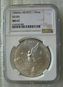 メキシコ 1996 リベルタ銀貨 1 オンザ NGC MS67