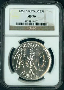 2001 D バッファロー記念シルバー ダラー コイン $1 NGC MS 70 MS70 完璧