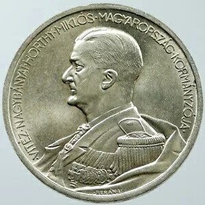 1939 ハンガリー アドミラル ミクロス ホルティ アンティーク シルバー 5 ペンゴ ハンガリー コイン i116577|WORLD RESOURCE【KING店】