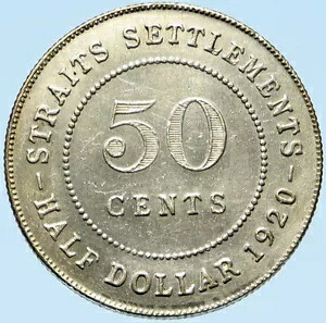 1920 海峡集落 イギリス キング ジョージ 5 世 本物のシルバー 50 セント コイン i98292｜WORLD RESOURCE【KING店】