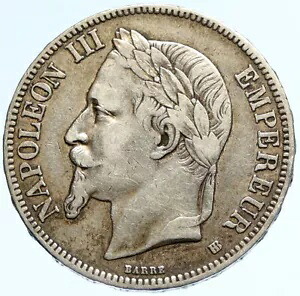 1867 フランス皇帝ナポレオン 3 世戴冠アームズ シルバー 5 フラン フランス コイン i97082|WORLD RESOURCE【KING店】