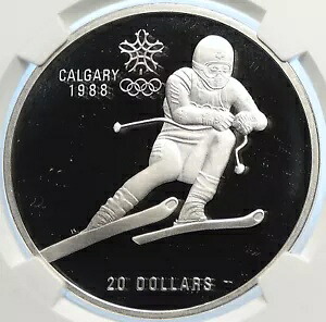 1985 カナダ オールド 1988 カルガリー オリンピック スキー プルーフ シルバー $20 コイン NGC i106631|WORLD RESOURCE【KING店】