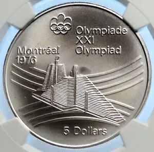 1976 カナダ イギリス エリザベス 2 世 オリンピック モントリオール ビレッジ シルバー $5 コイン NGC i106458|WORLD RESOURCE【KING店】