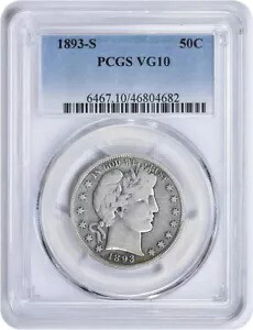 1893-S 理髪店 ハーフダラー VG10 PCGS