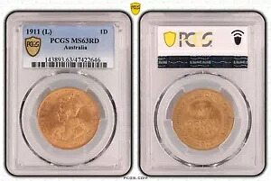 オーストラリア 1911 キング ジョージ 5 世 ペニー コイン PCGS MS63RD #2646|WORLD RESOURCE【KING店】